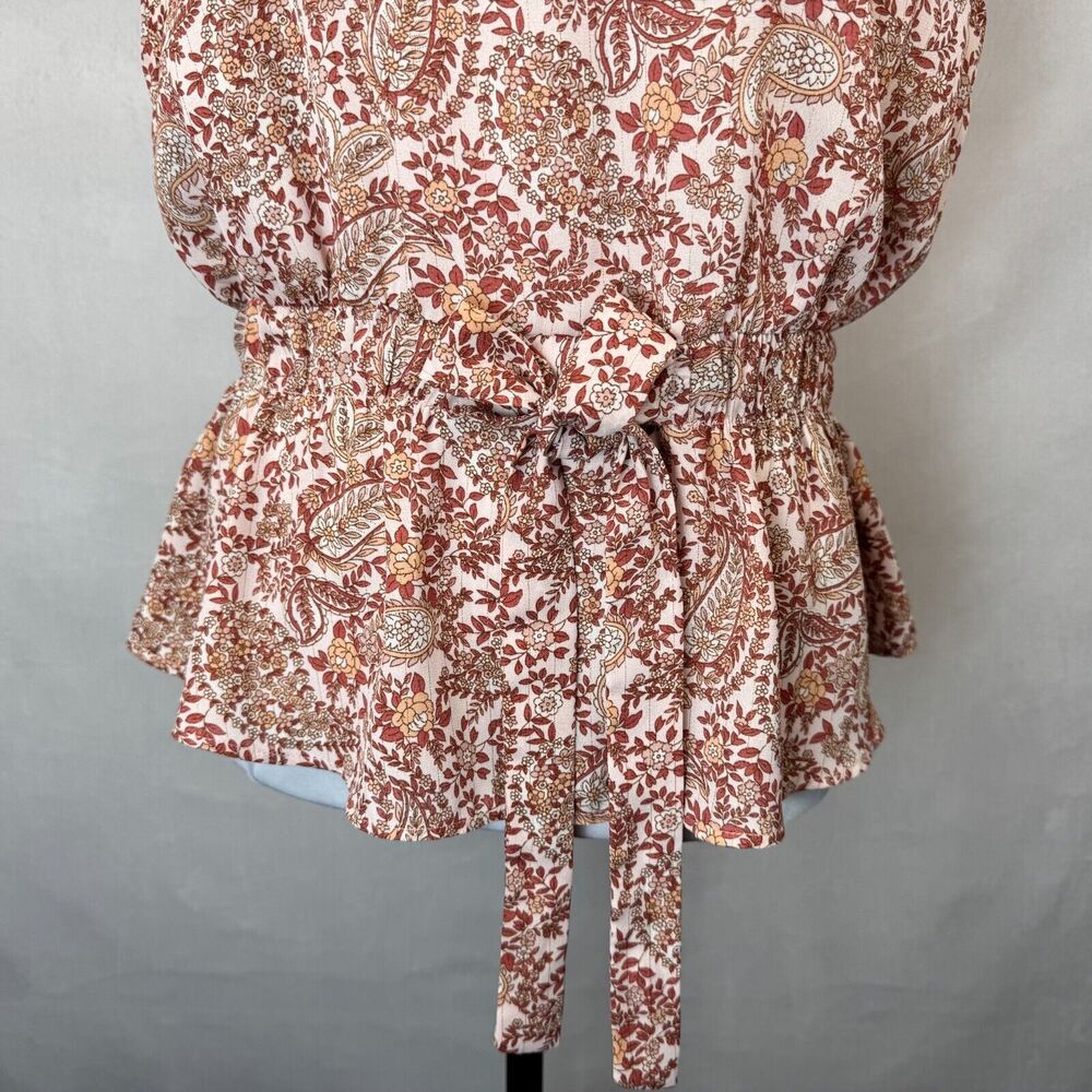 Alice Blue Women Sz M Floral Top Ruffle Crew Neck Cap Sleeves Elastic Waist - Picture 3 of 12